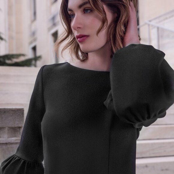 Jennifer Ritz Odile Dress with Puff Sleeves - Black - Picture 2 of 5